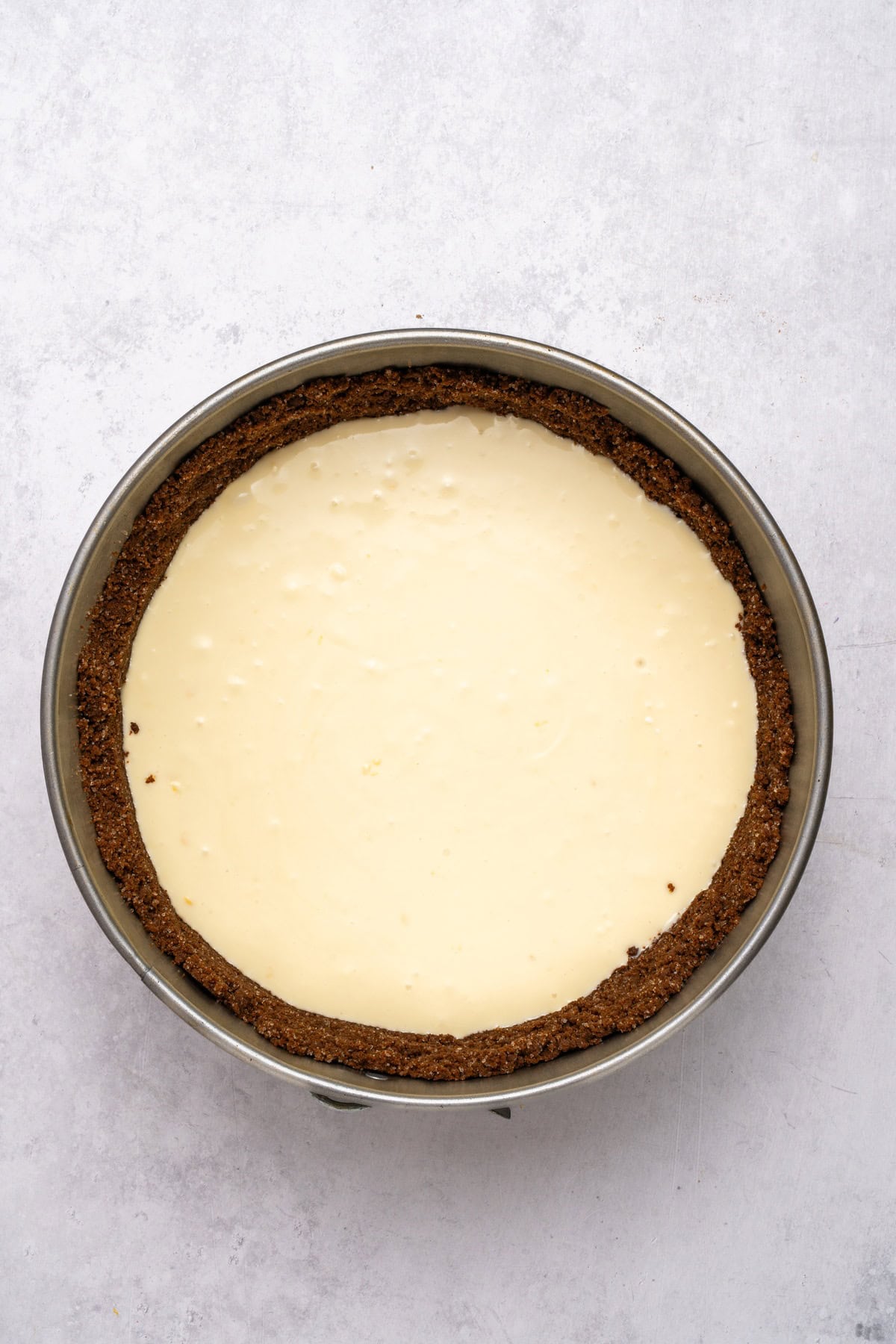 First layer of cheesecake filling.