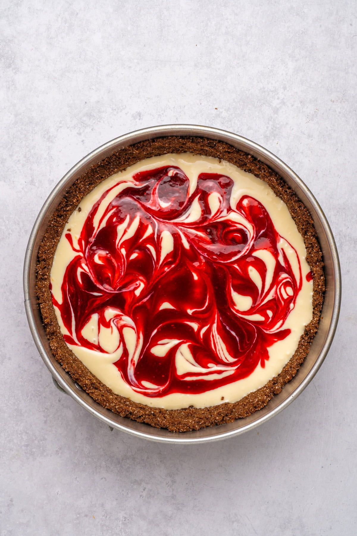 FIrst raspberry coulis layer.