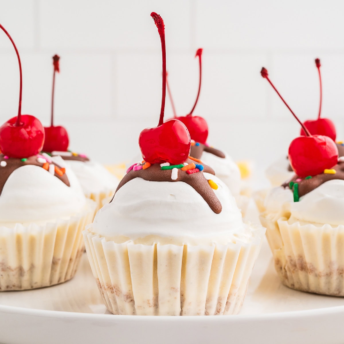 Close-up of a plate of mini cakes. 