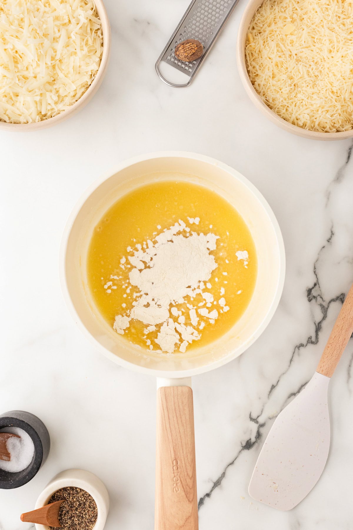 Butter and flour in a pan.