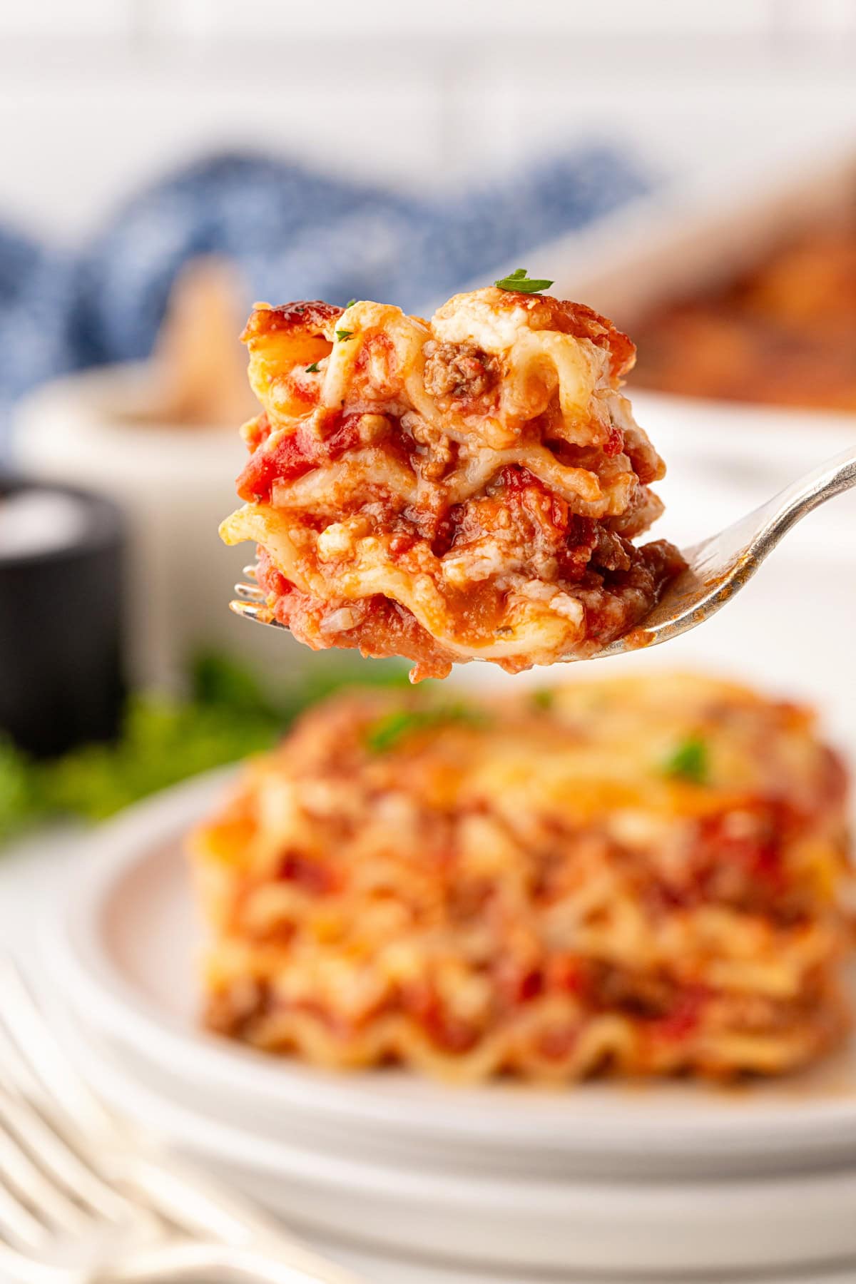 Forkful of lasagna.