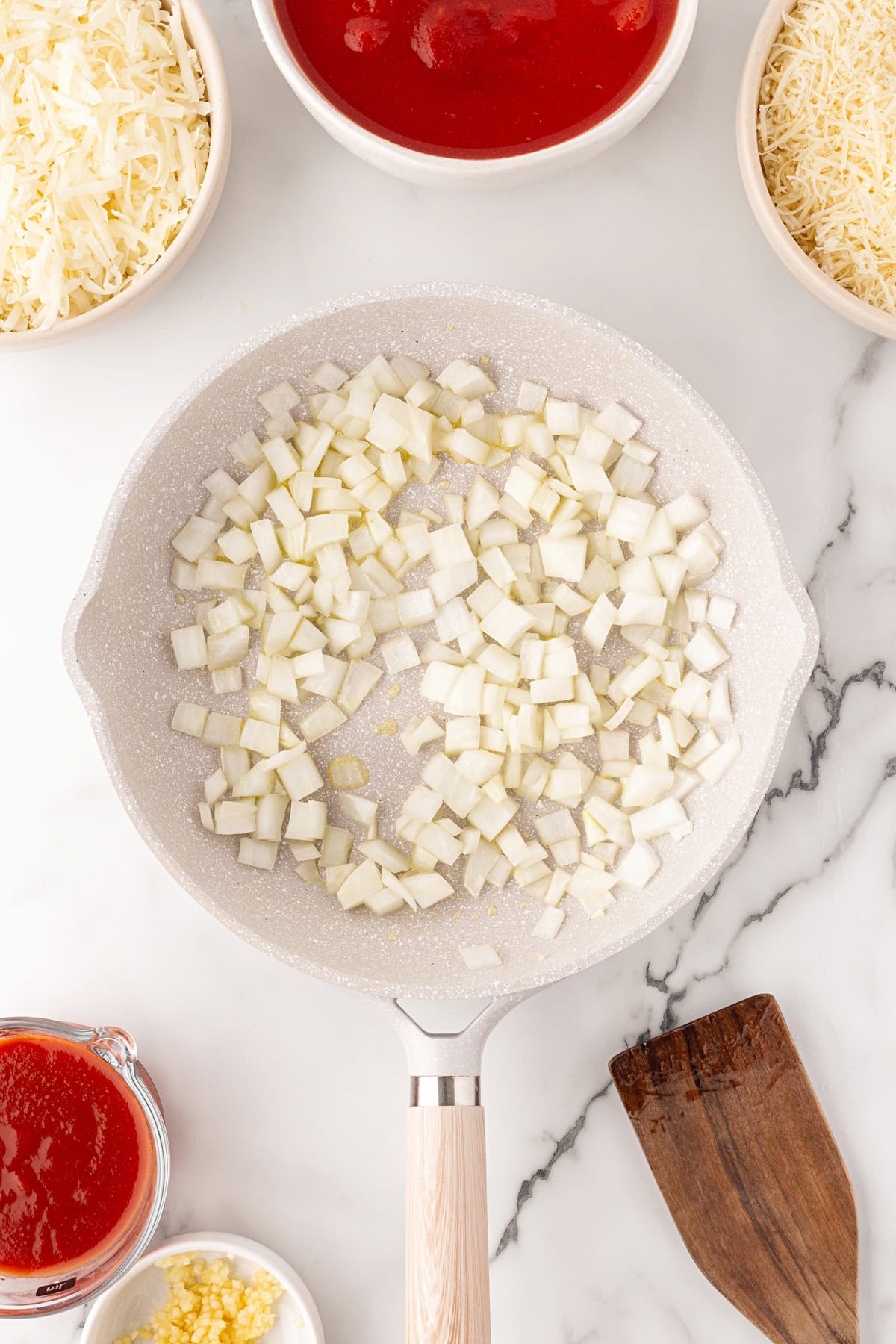 Onion in a new pan.