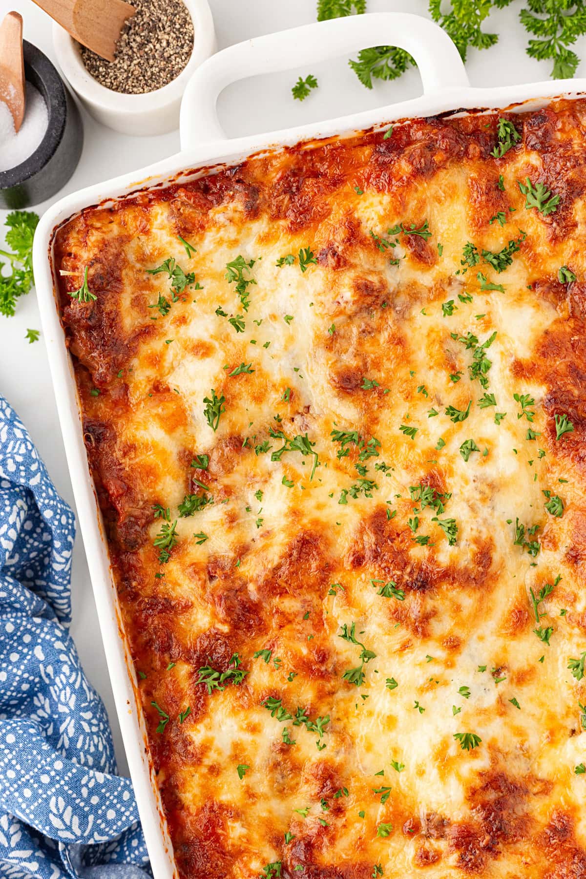 Homemade Lasagna from overhead.