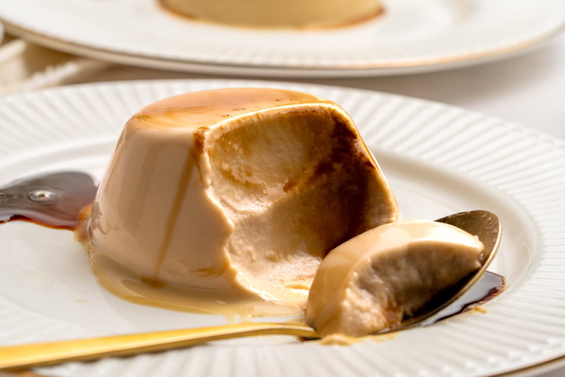Spooned coffee panna cotta.
