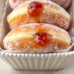 Close-up of Bismark Donuts.