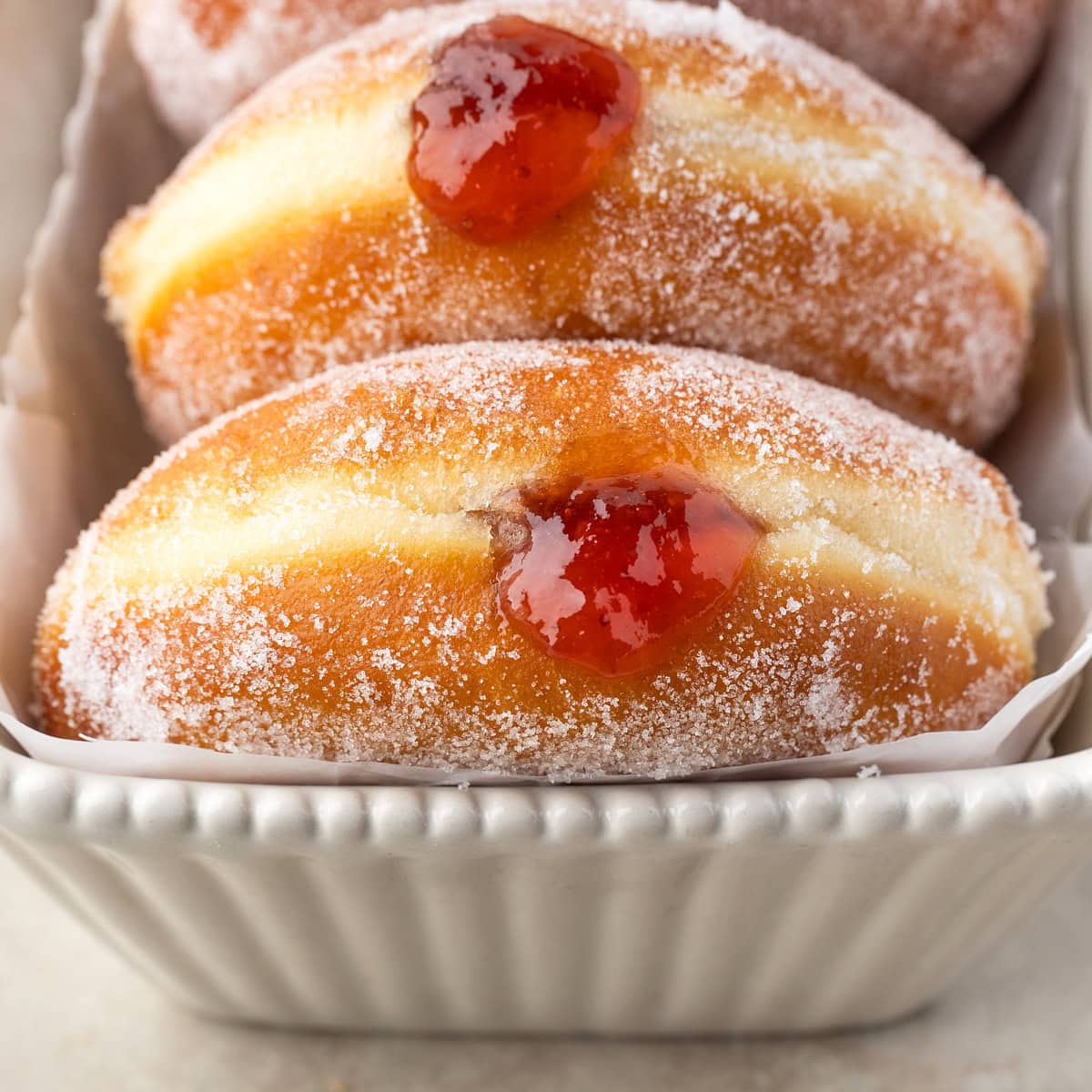 Close-up of Bismark Donuts. 