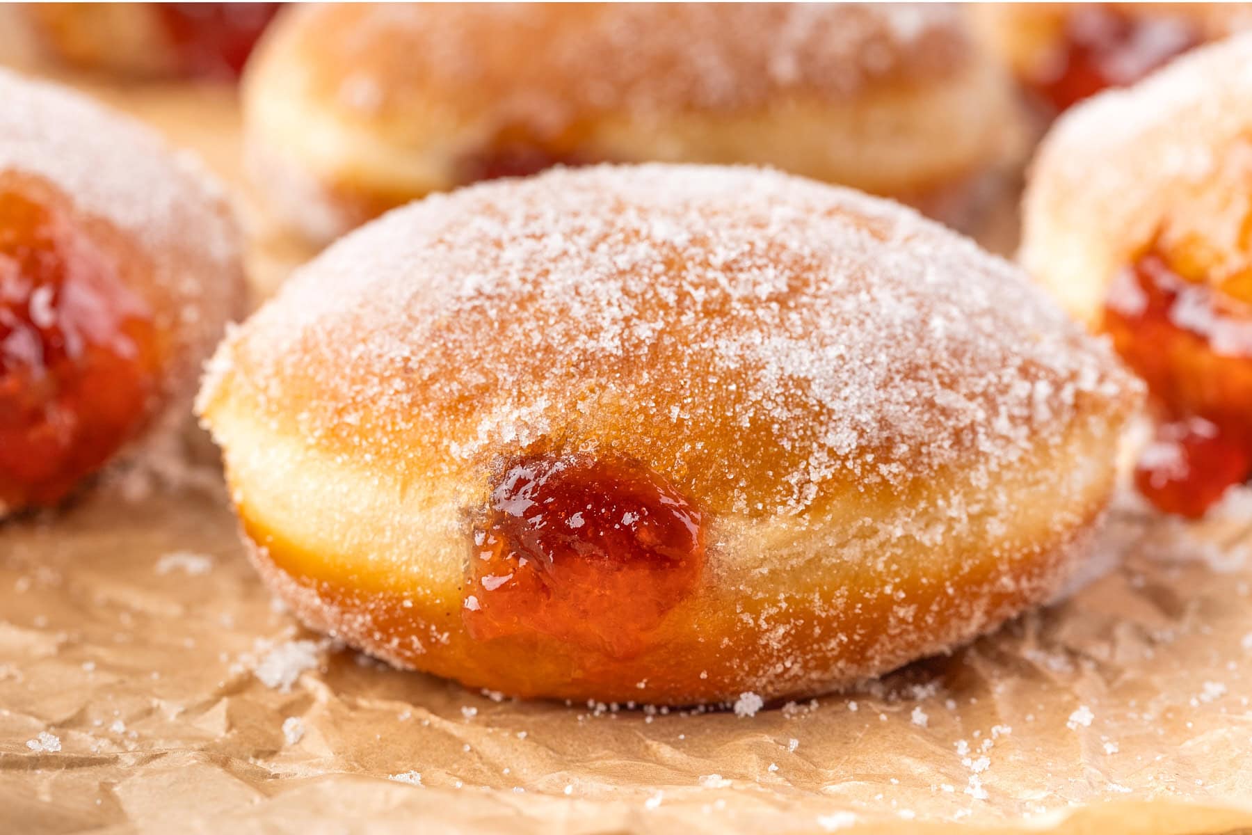 Close-up a jelly filled donut. 