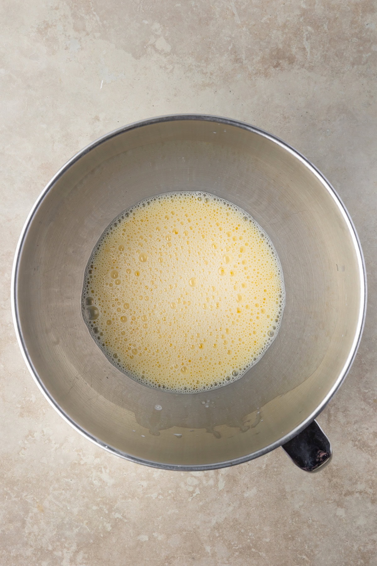 Warm milk and eggs.