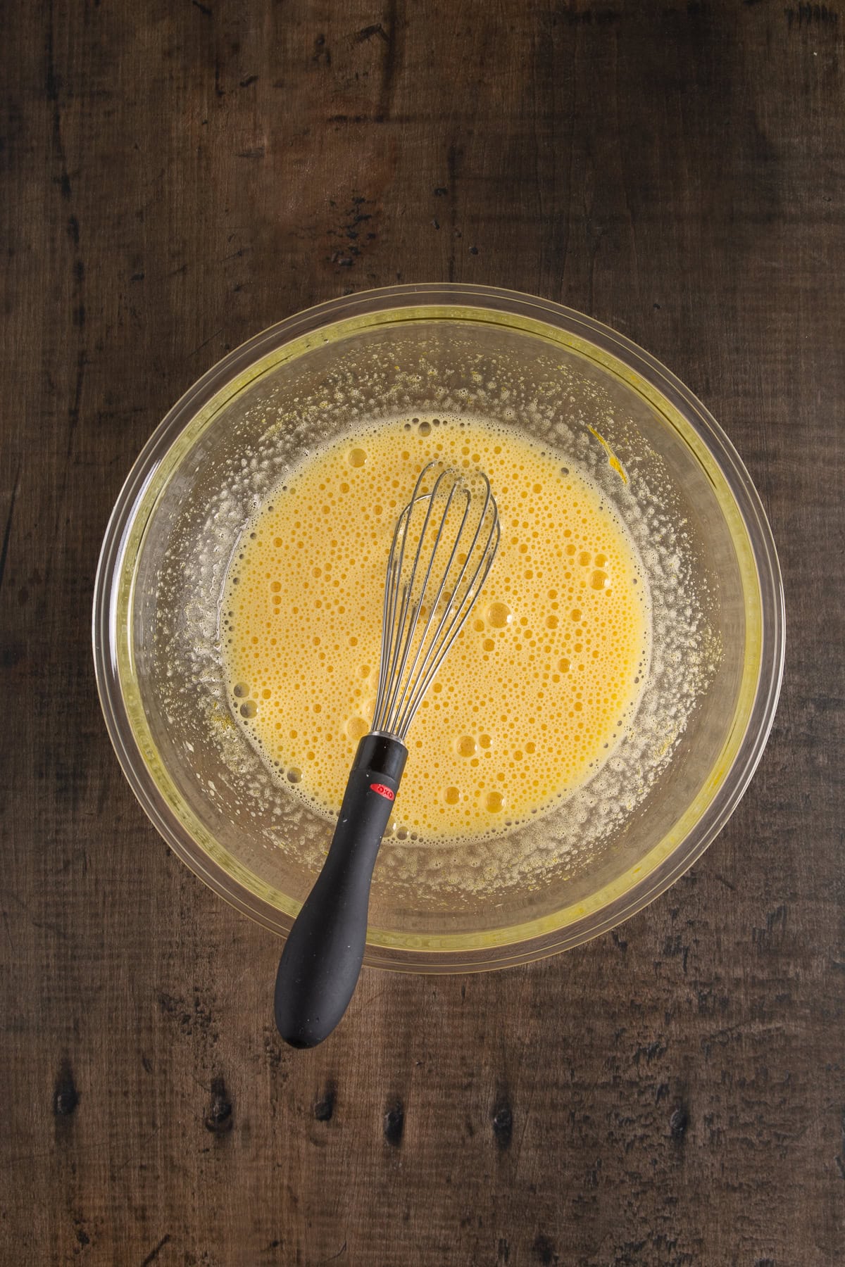 Eggs and sugar mixed. 