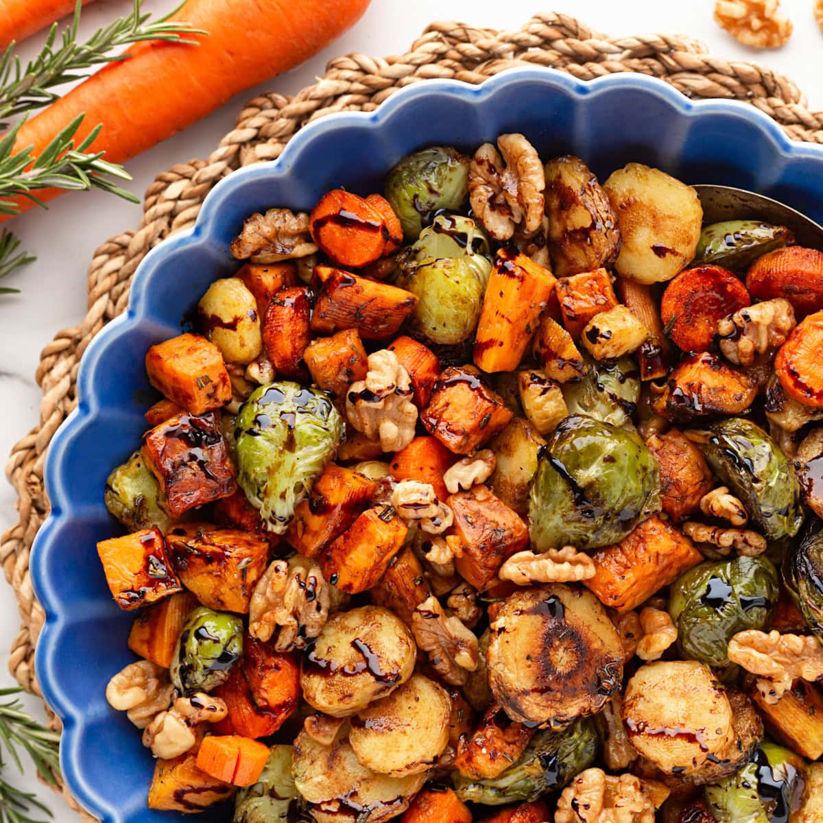 Overhead of Fall Roasted Vegetables.