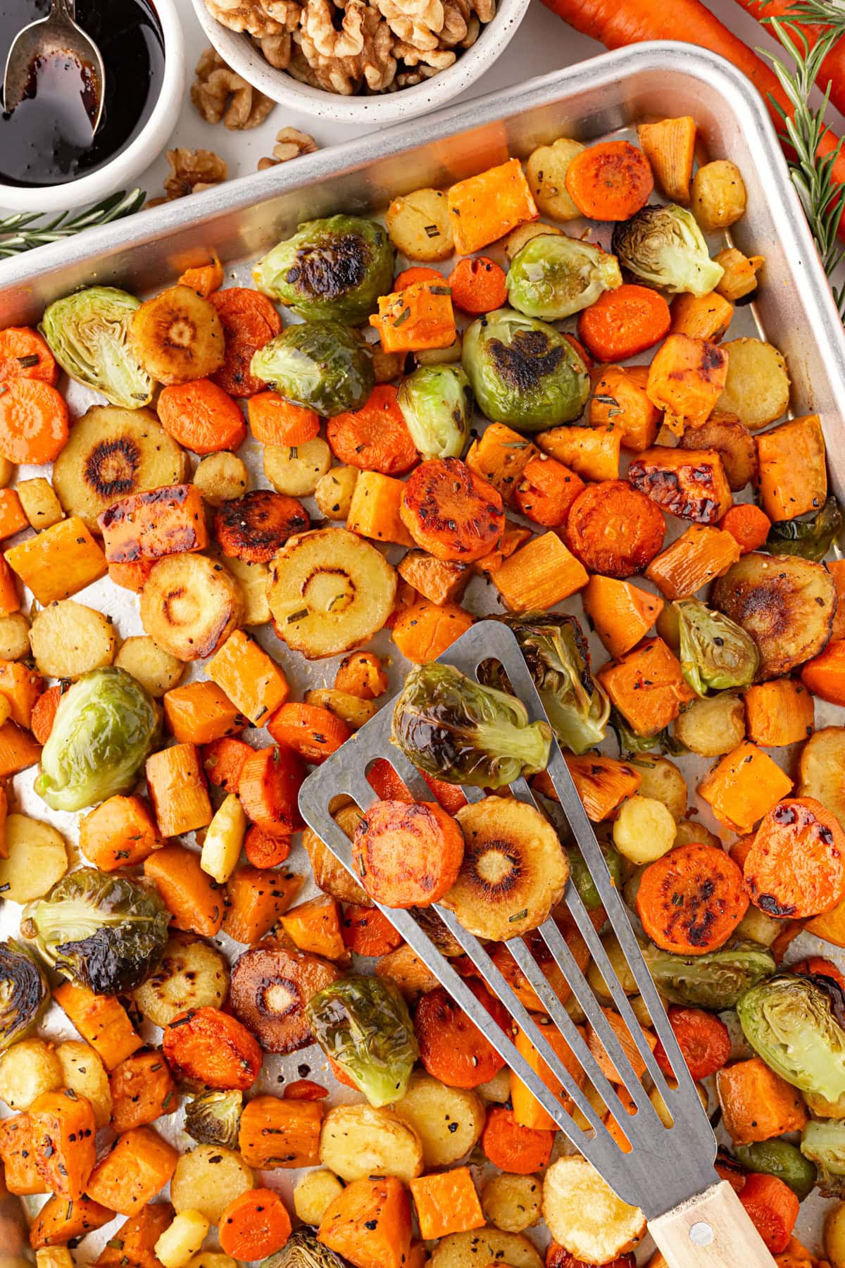 Few vegetables on a spatula.