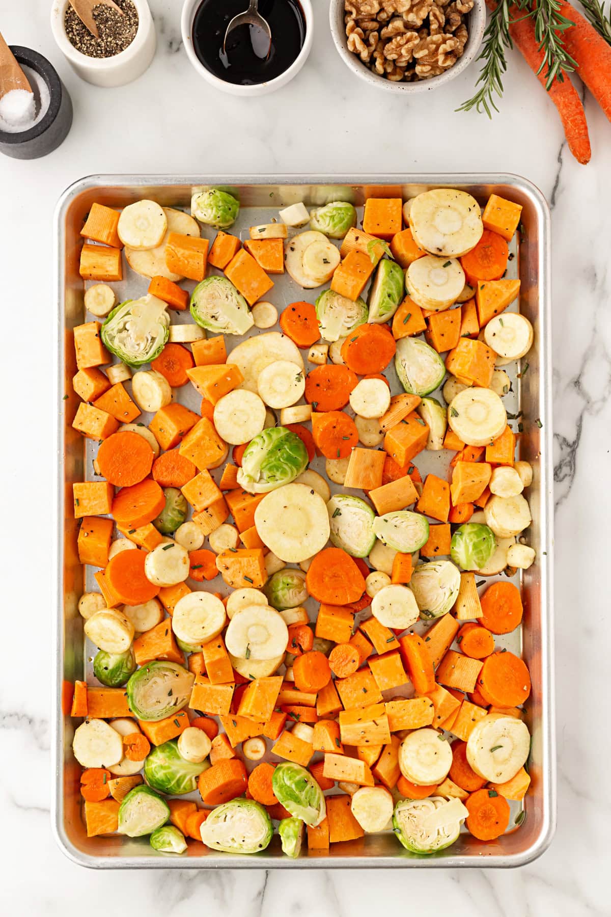 Vegetables spread out.