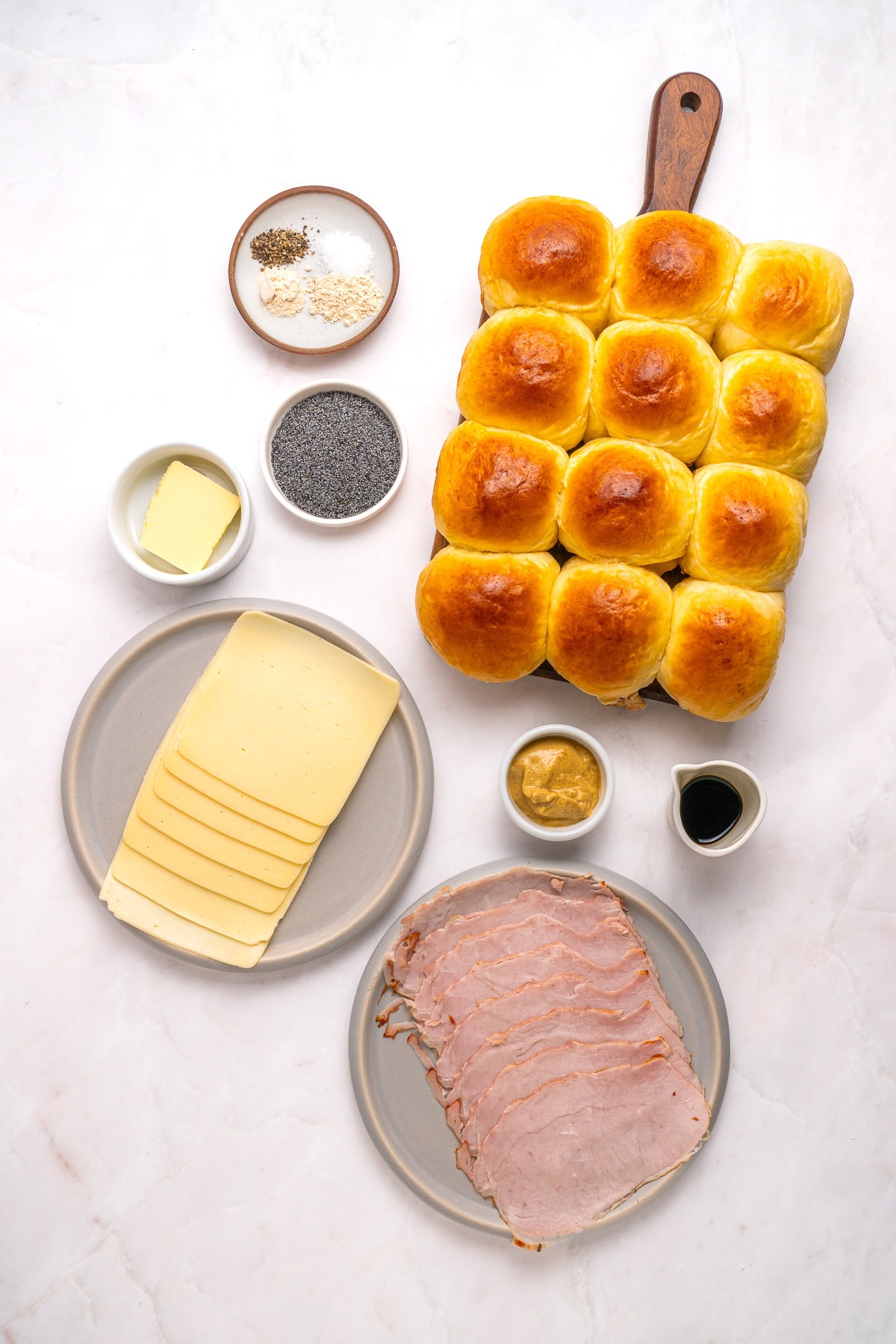 Ham and Cheese sliders ingredients.