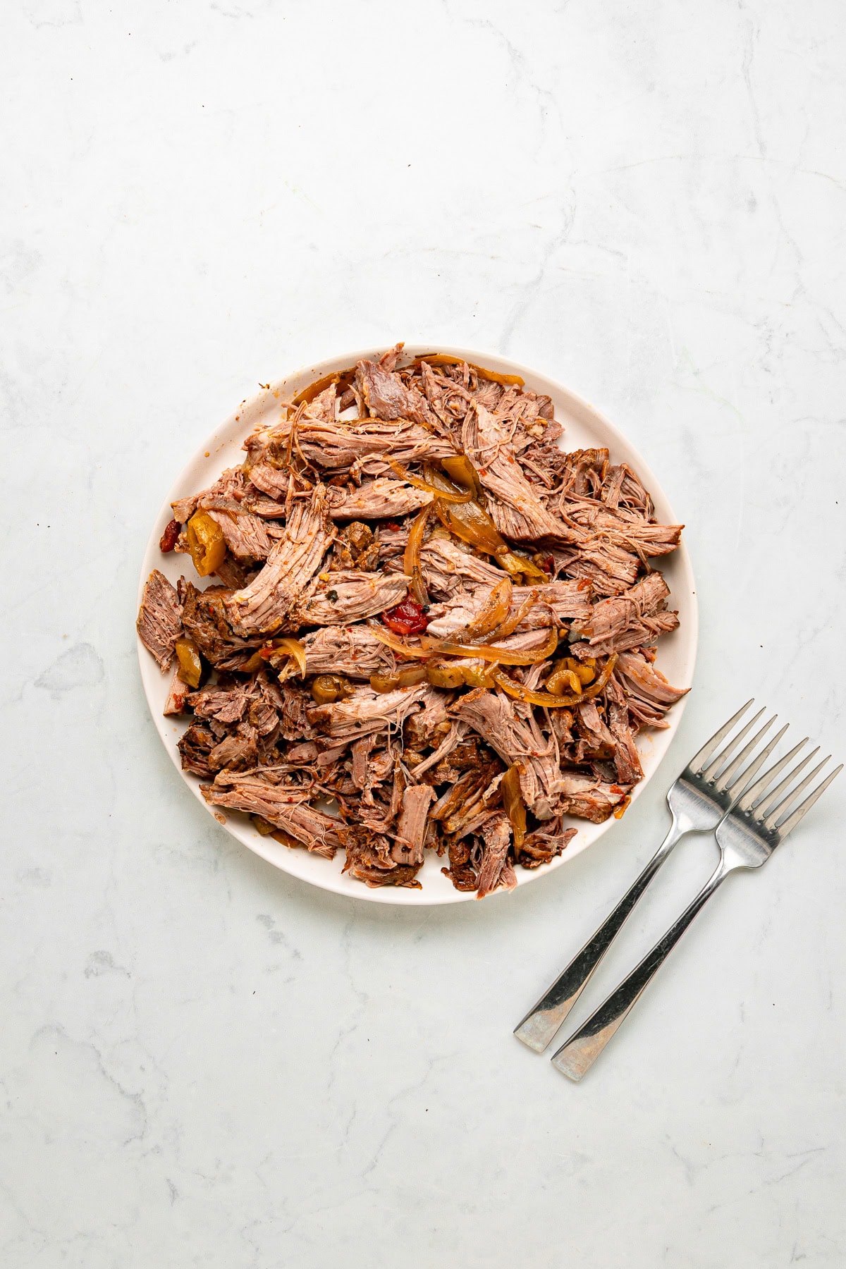 Shredded beef in a plate.