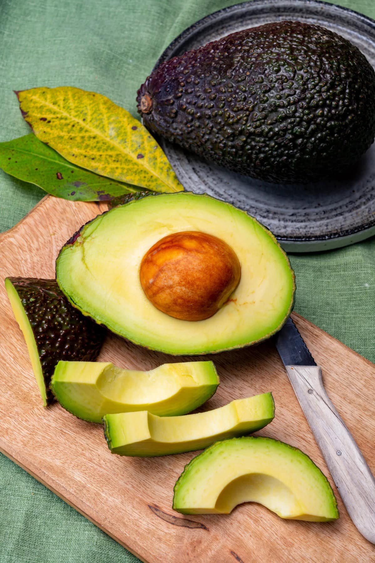 Avocado sliced in half. 