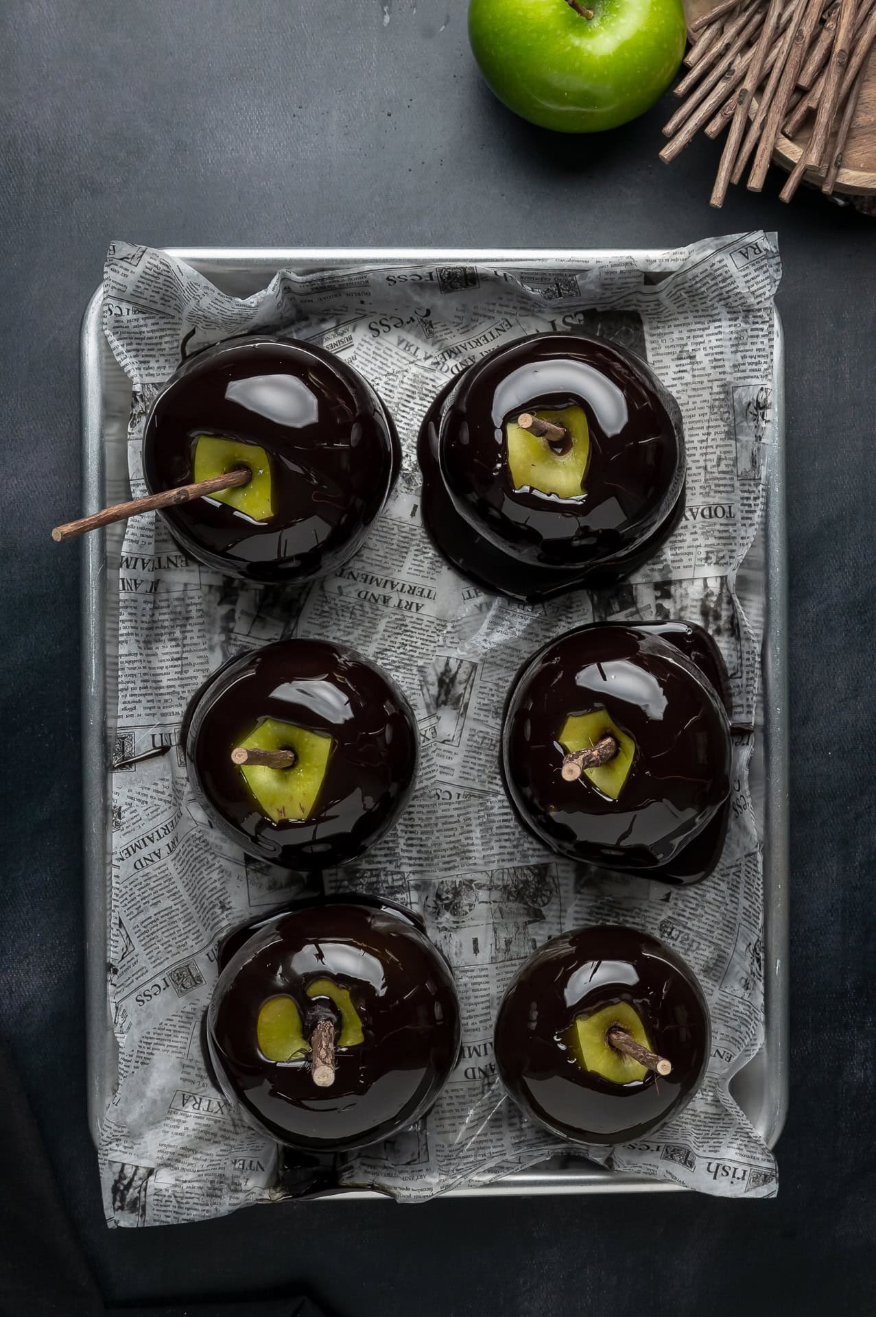 Candied apples on parchment. 