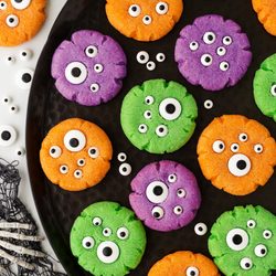 Overhead platter of Monster Eyeball Cookies.