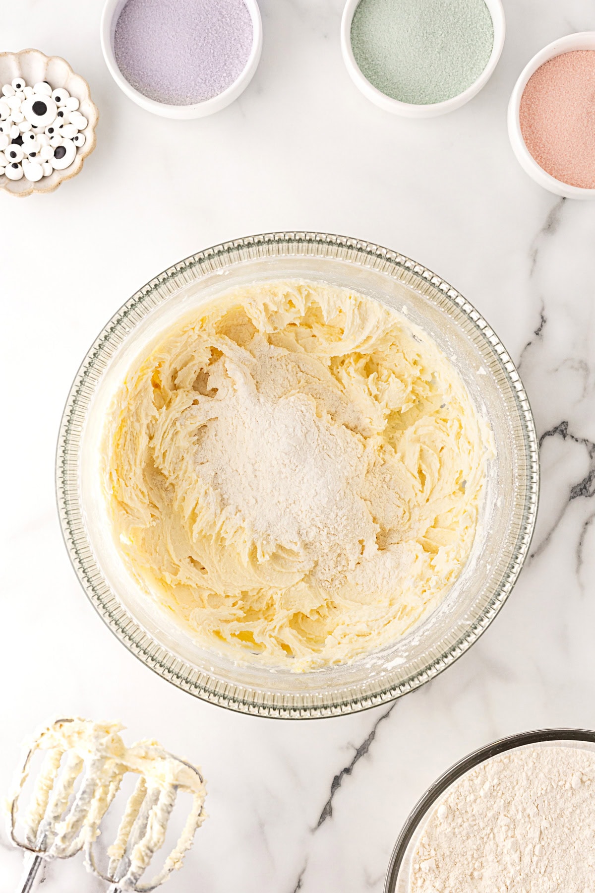 Adding dry ingredients. 