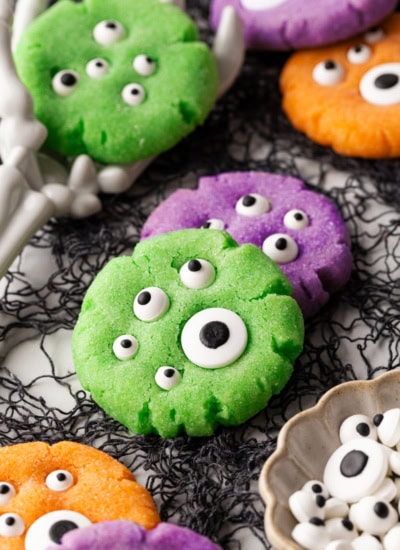 Cookies over black netting.