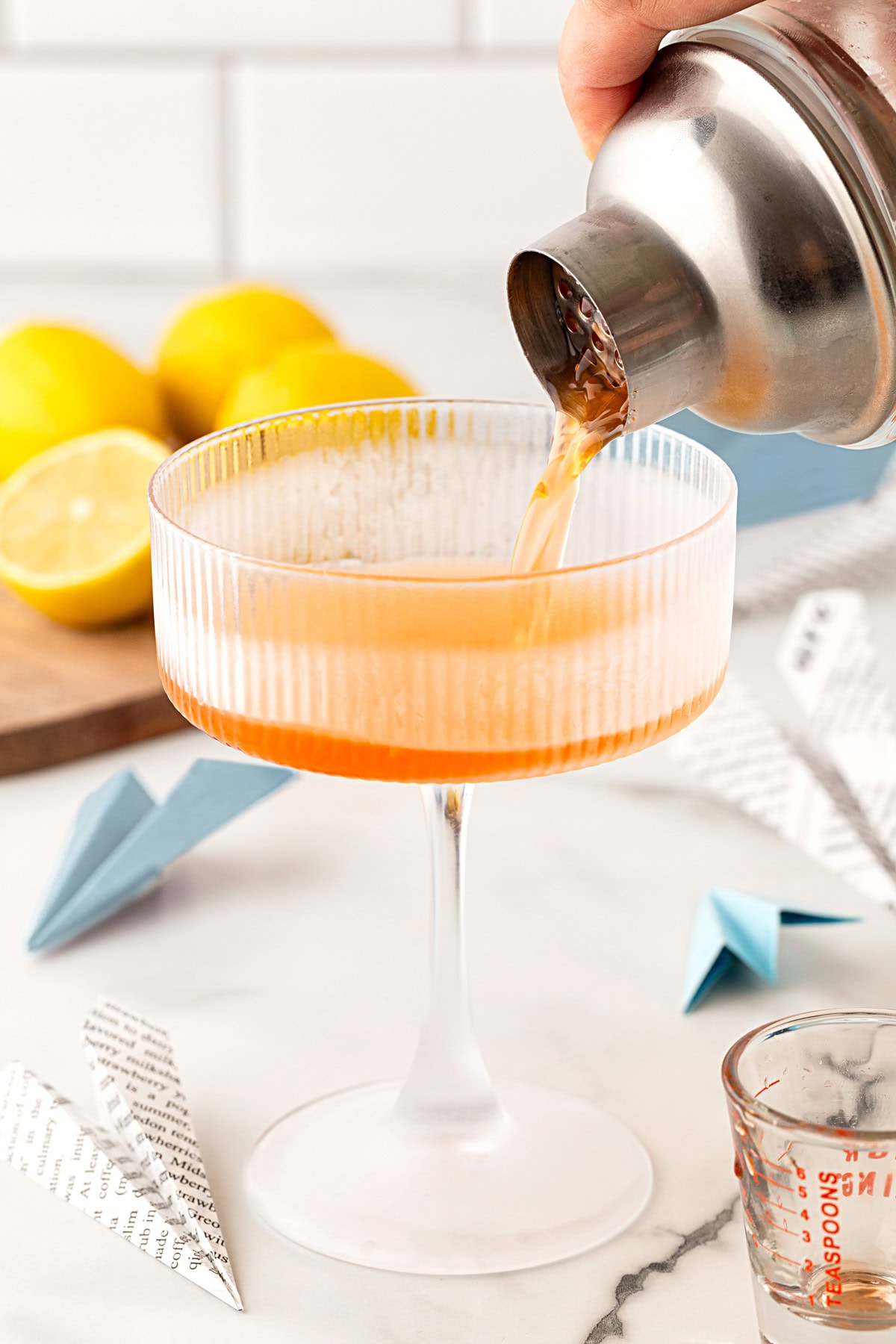 Pouring into a coupe glass. 