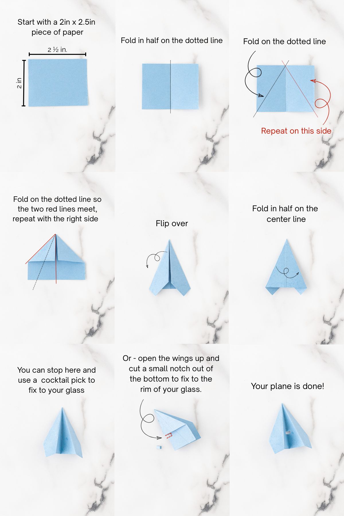 Instructions for a paper plane. 
