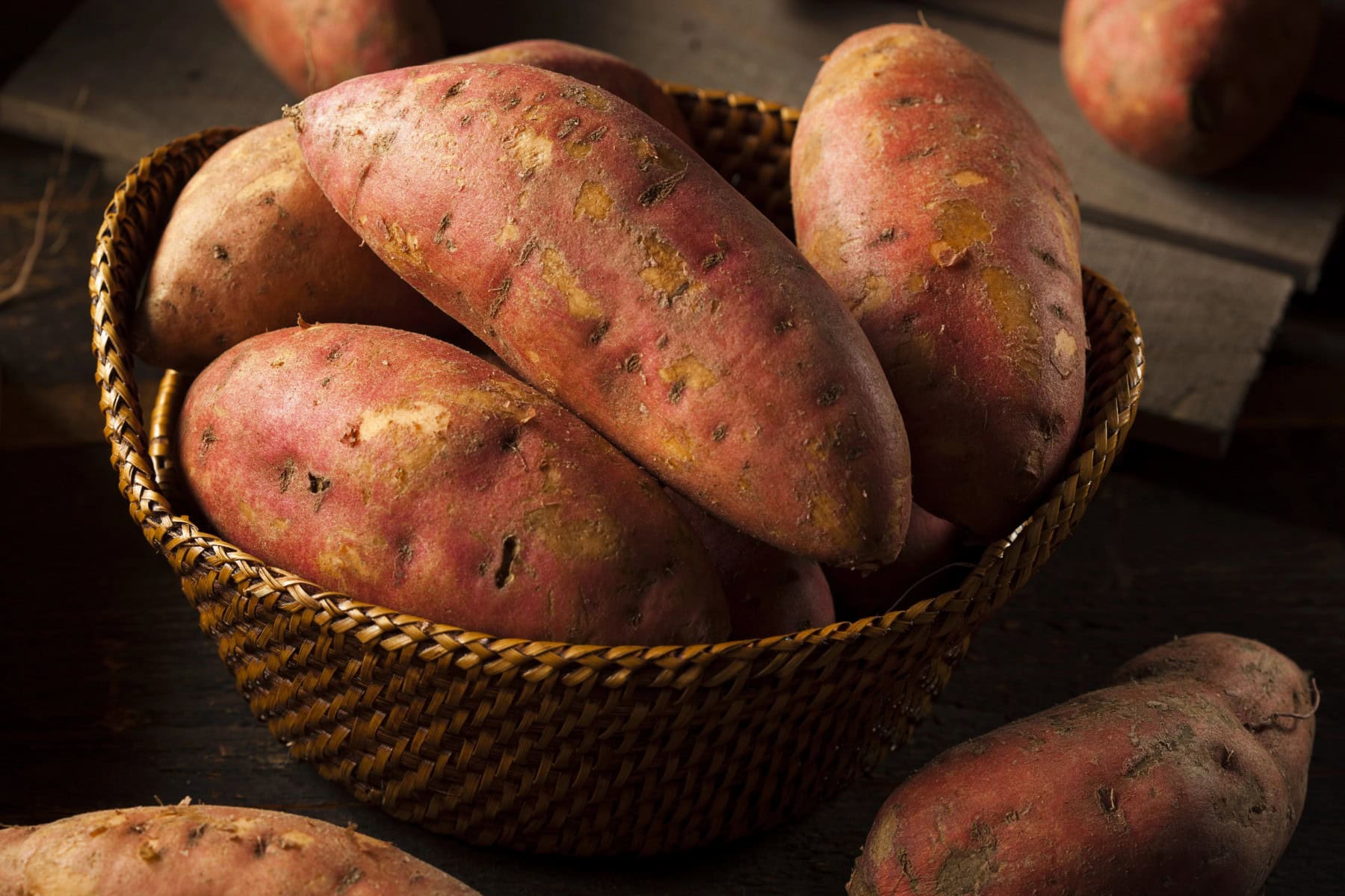 Sweet potatoes in a basket. 