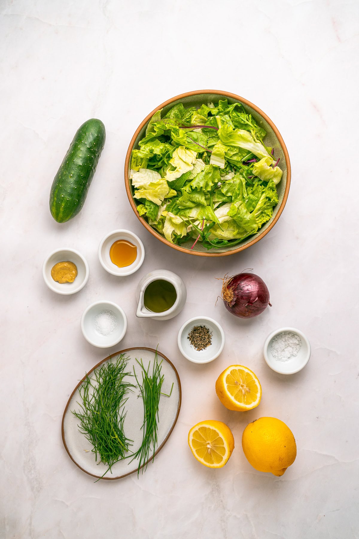 Ingredients to make a french bistro salad.