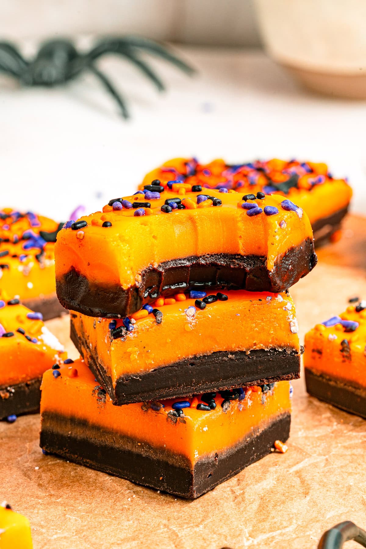 Halloween fudge squares, staked.